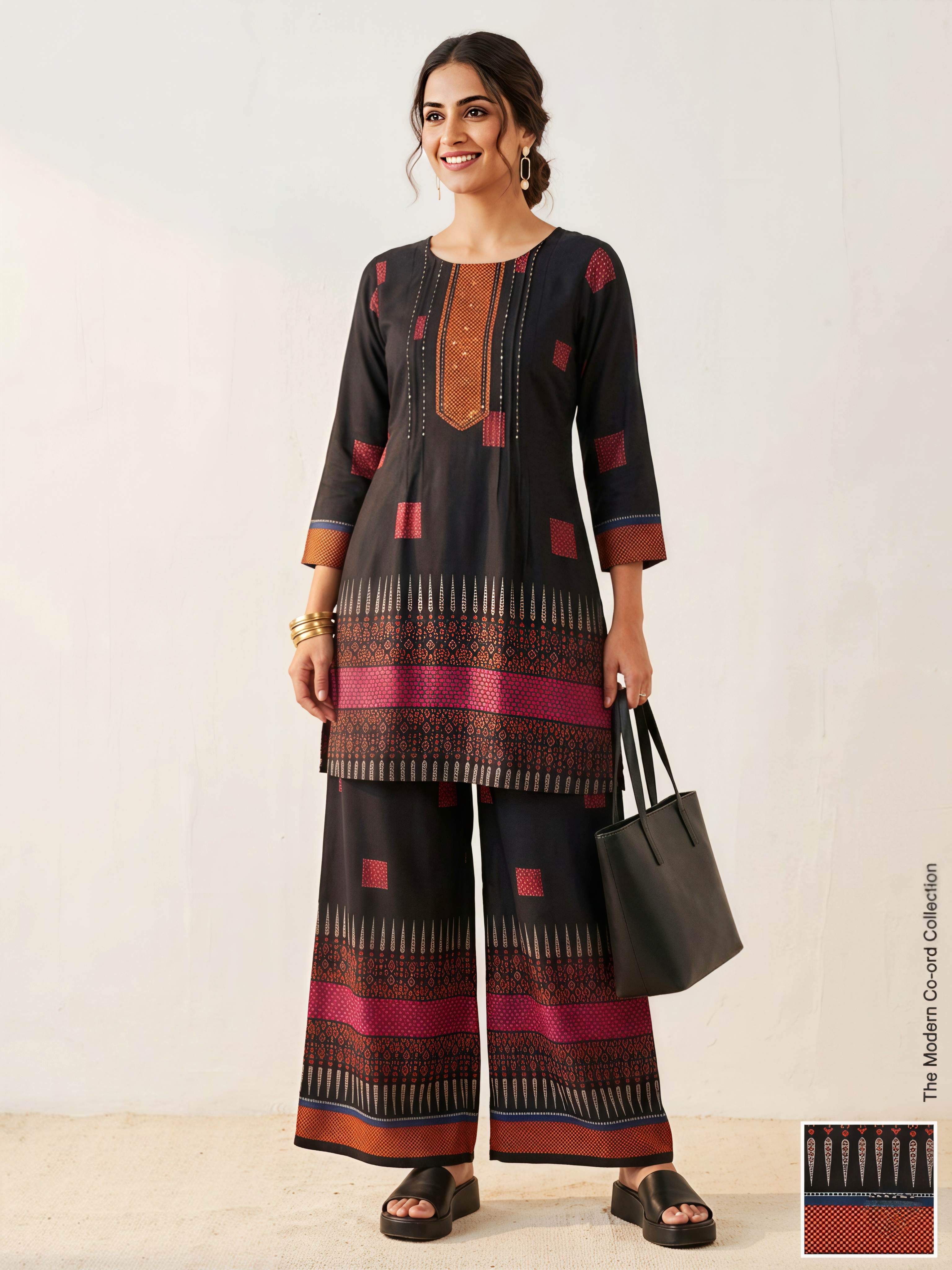 Midnight Ebony Gaji Silk Printed Co-ord Set