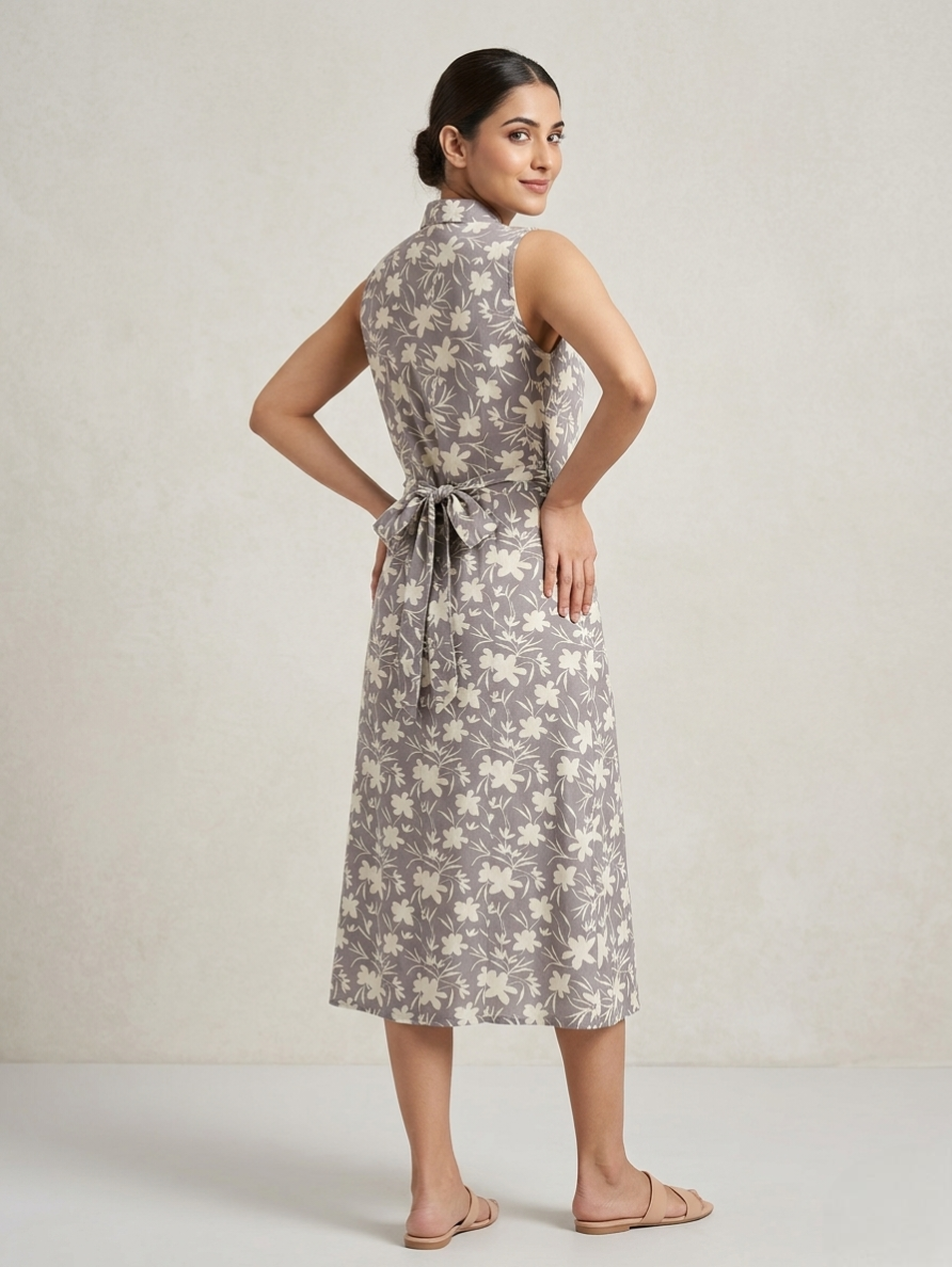 Muted Grey Floral A-Line Long Top – Modern Ethnic Wear