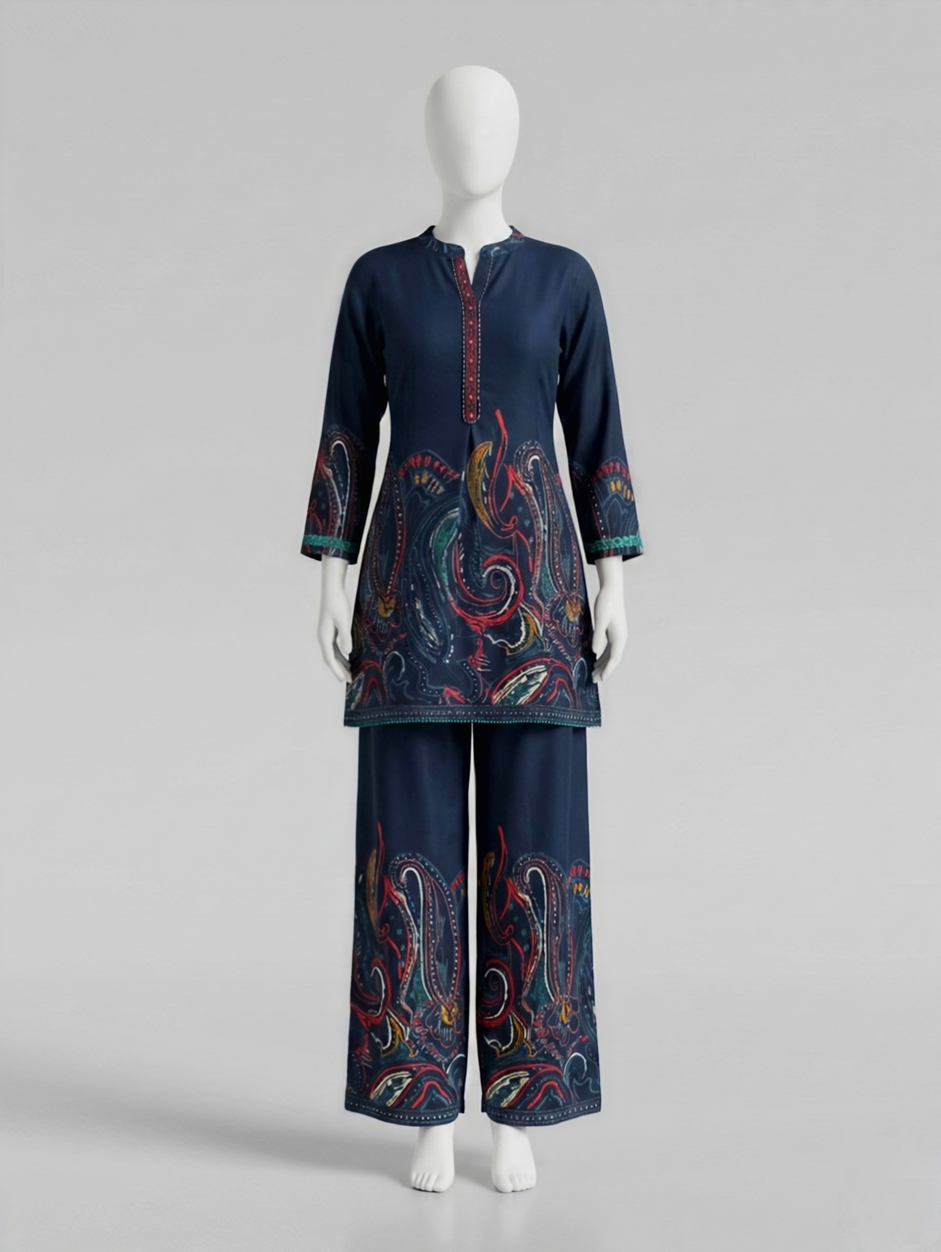 The Indigo Abstract Paisley Tunic & Wide-Leg Trouser Set