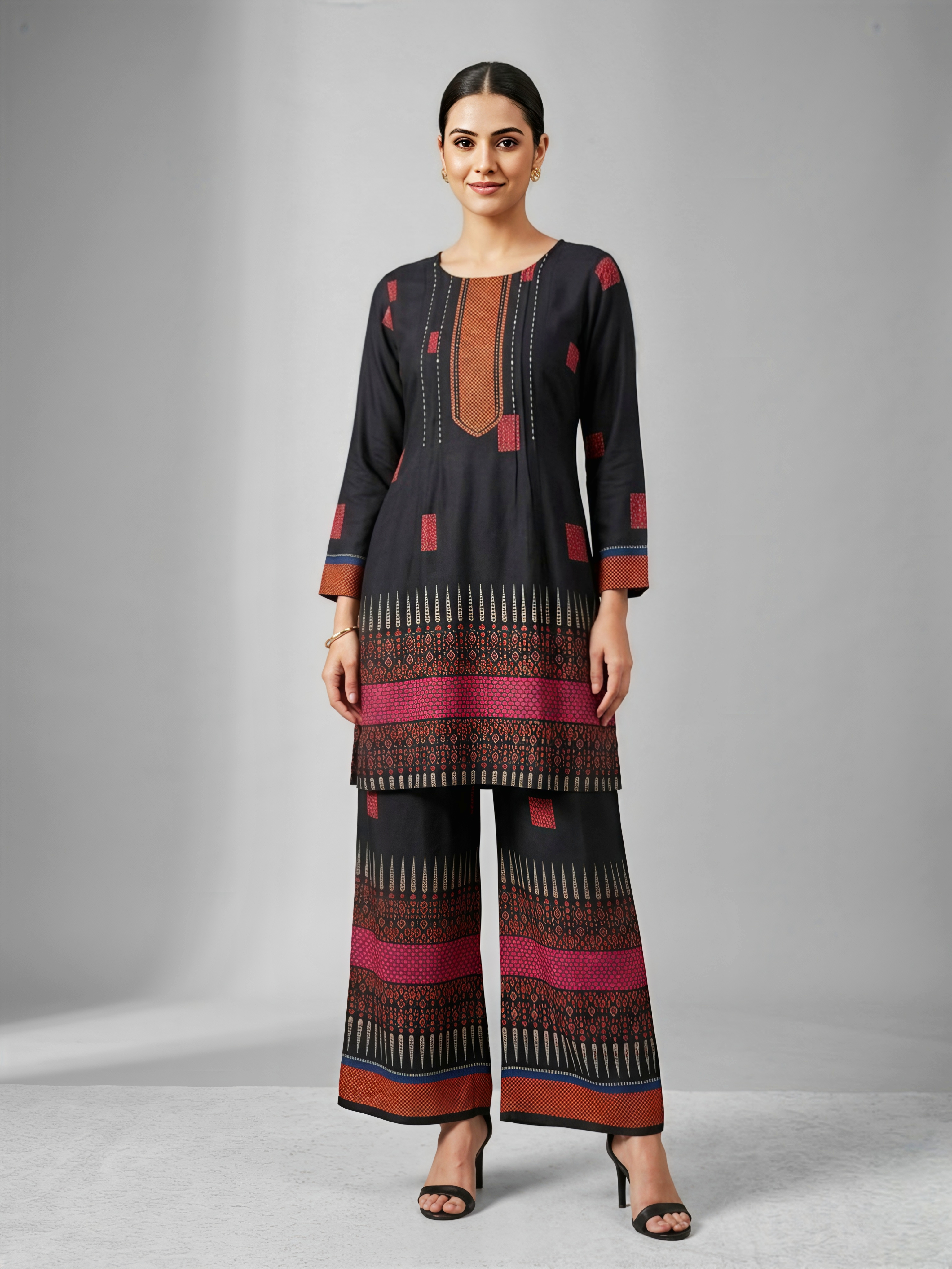 Midnight Ebony Gaji Silk Printed Co-ord Set