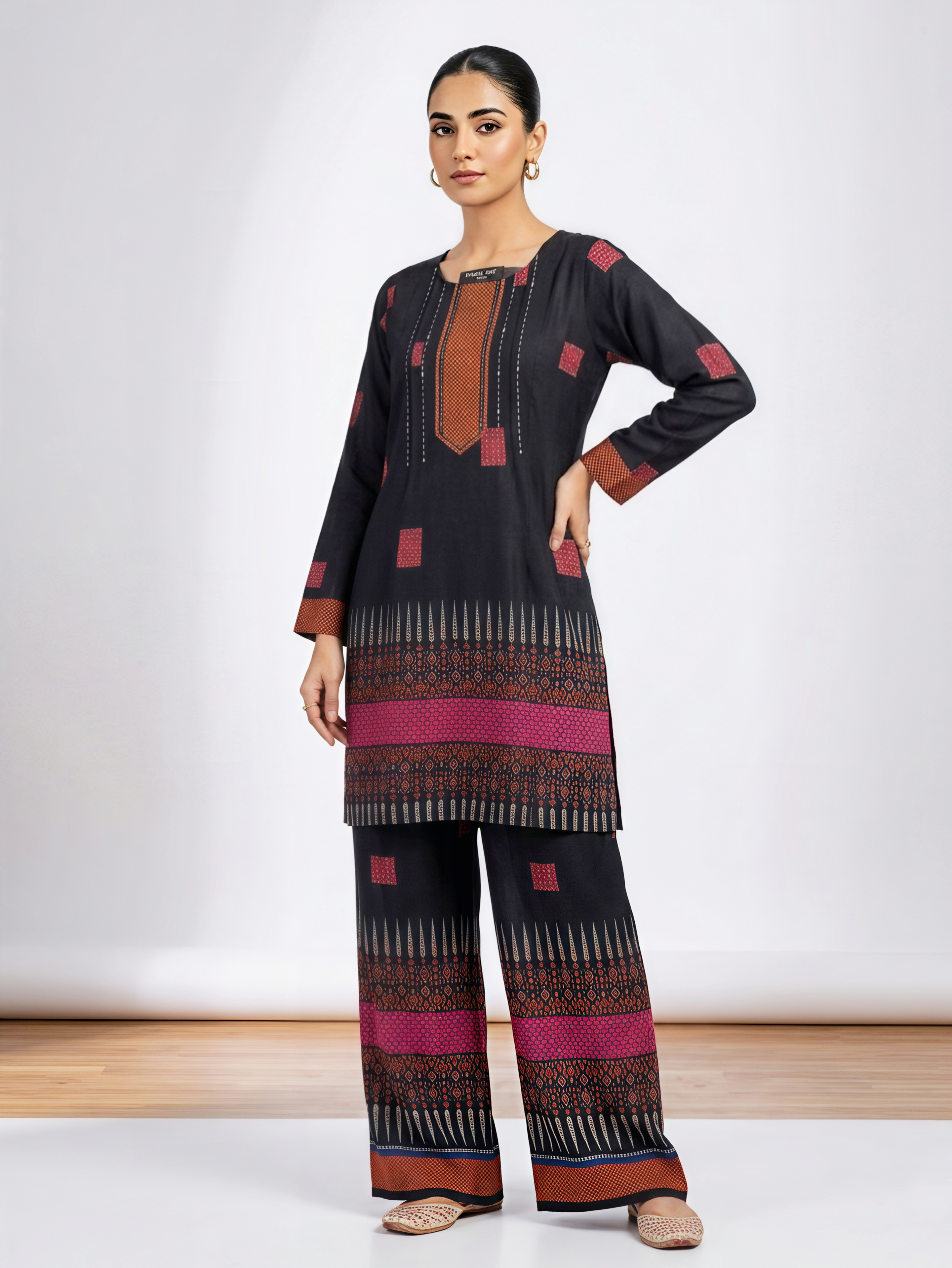 Midnight Ebony Gaji Silk Printed Co-ord Set