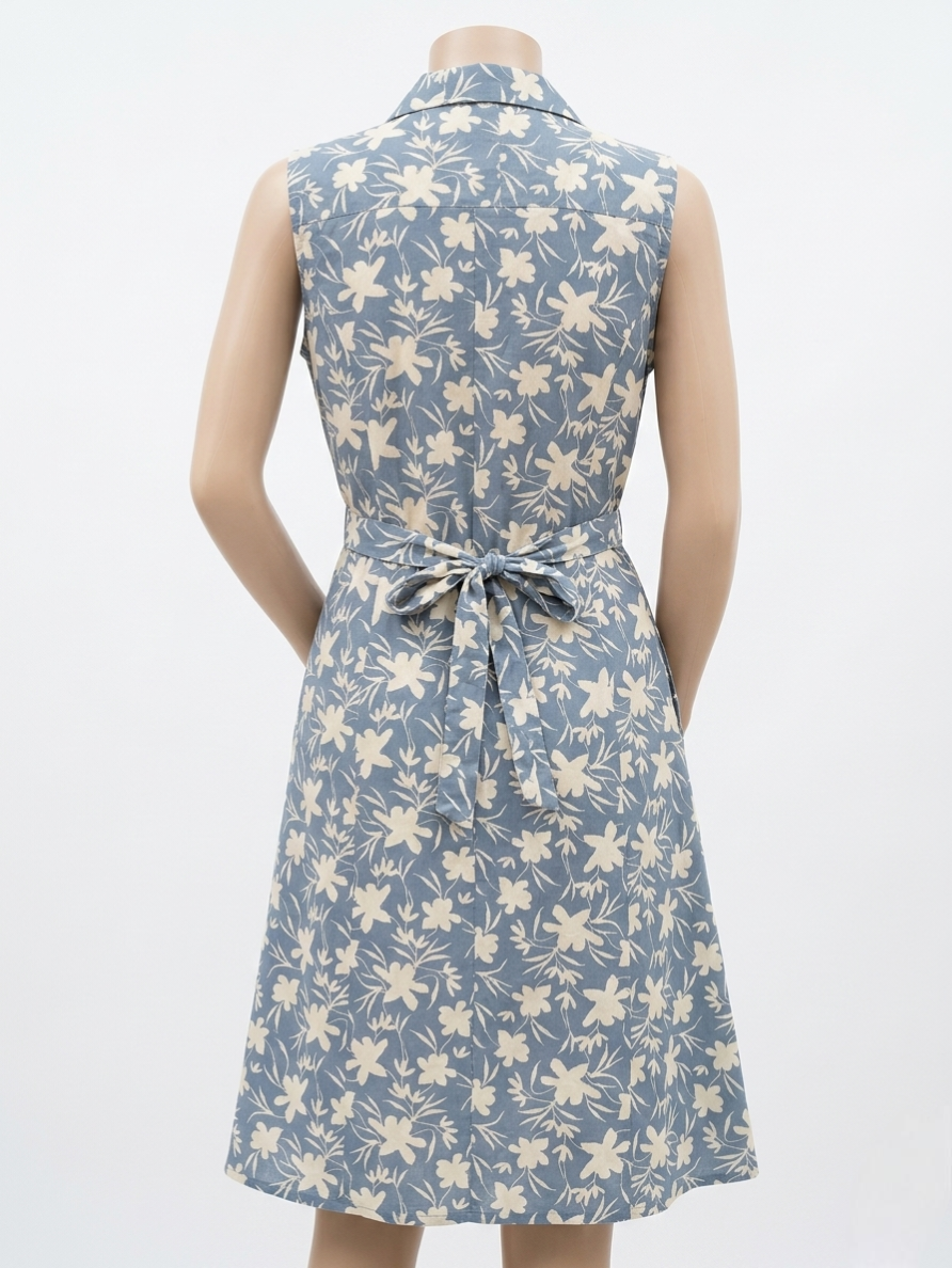 Stunning Bliss Floral Print Cotton-Blend A-Line Kurti with Sleeves and Fabric Belt - SKY Blue