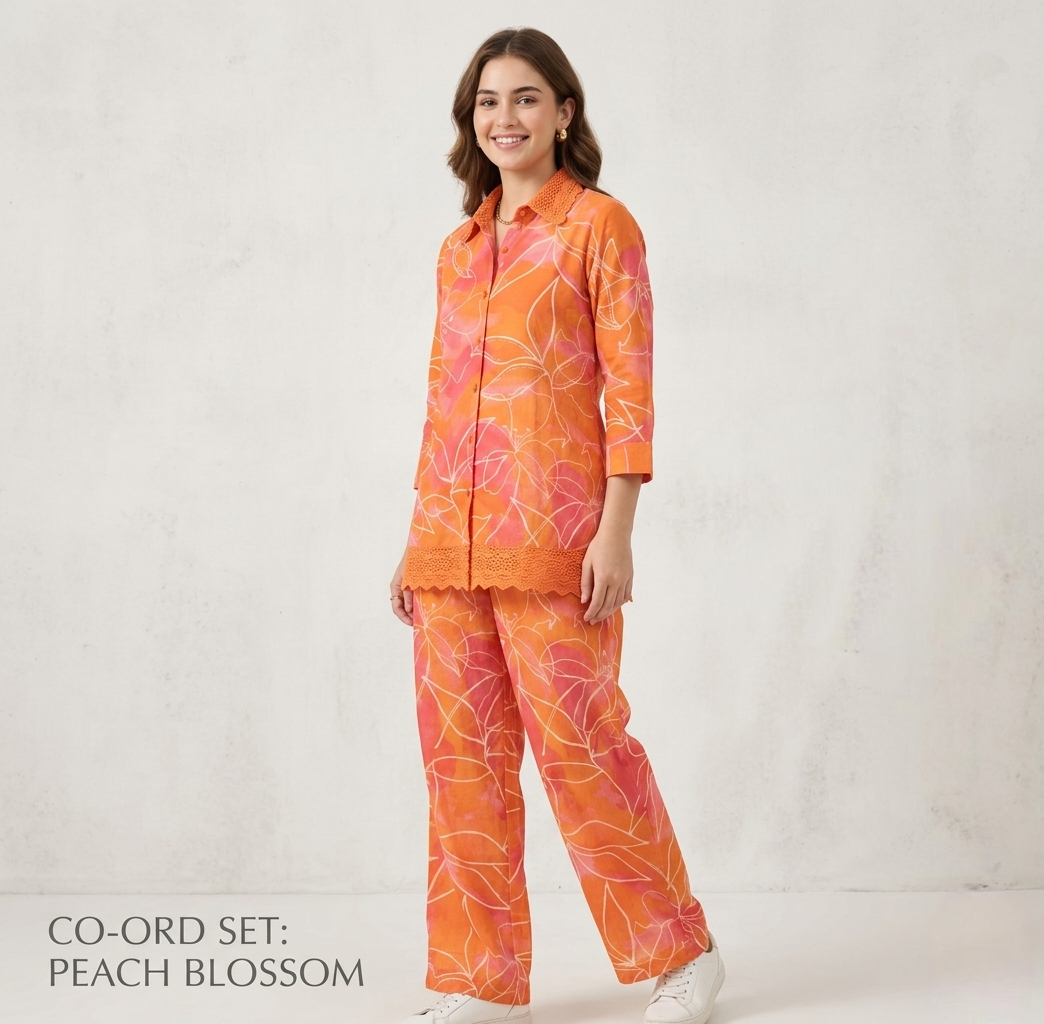 Peach Blossom Floral Print Cotton Co-ord Set