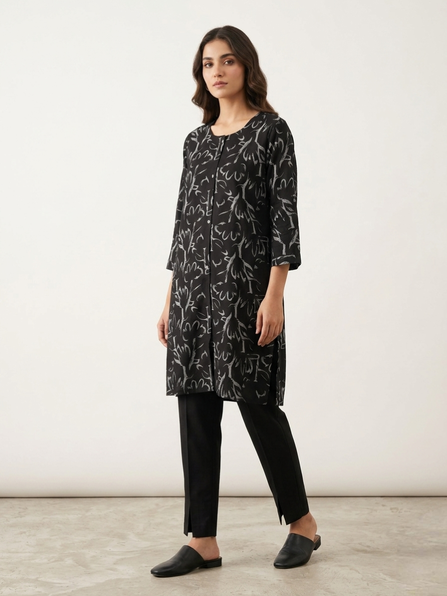 Women's Black Cotton Printed Kurti